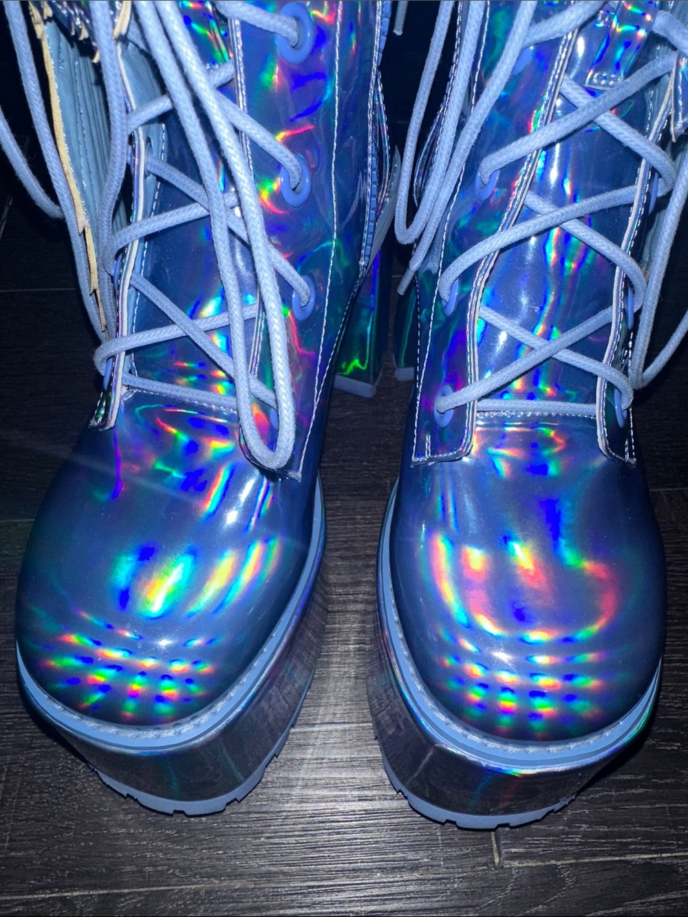 Iridescent Wing Platform Lace-Up Boots - Women - Picture 3 of 8